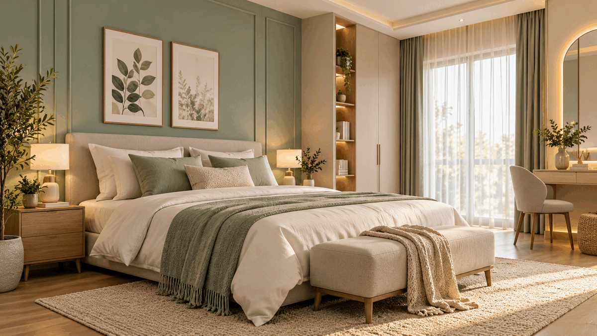 Kamar tidur dengan warna dinding yang menenangkan